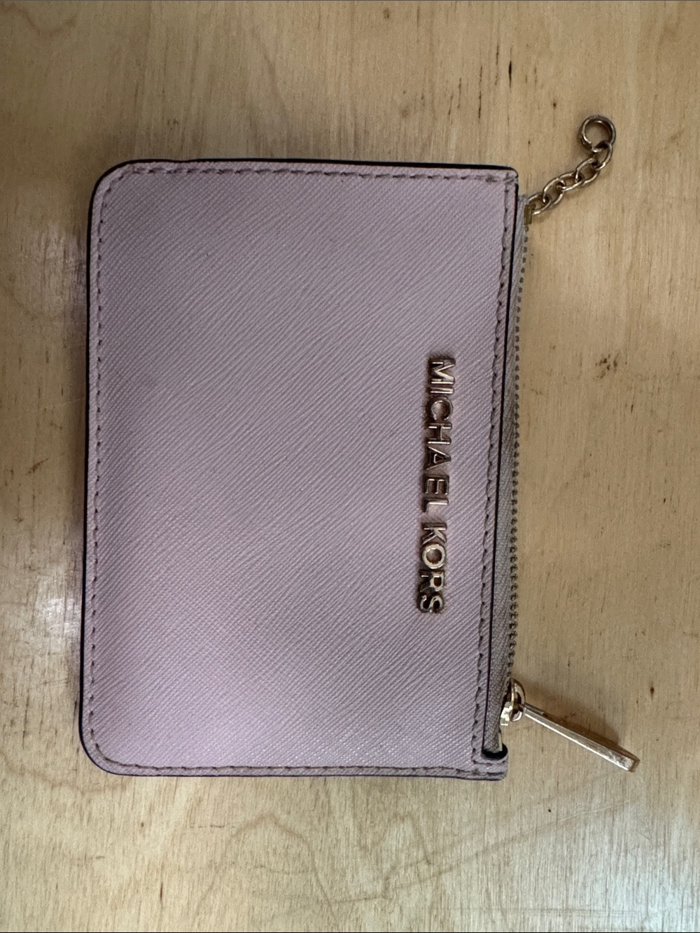 Michael Kors Light Pink Zip Card Holder with Gold Logo